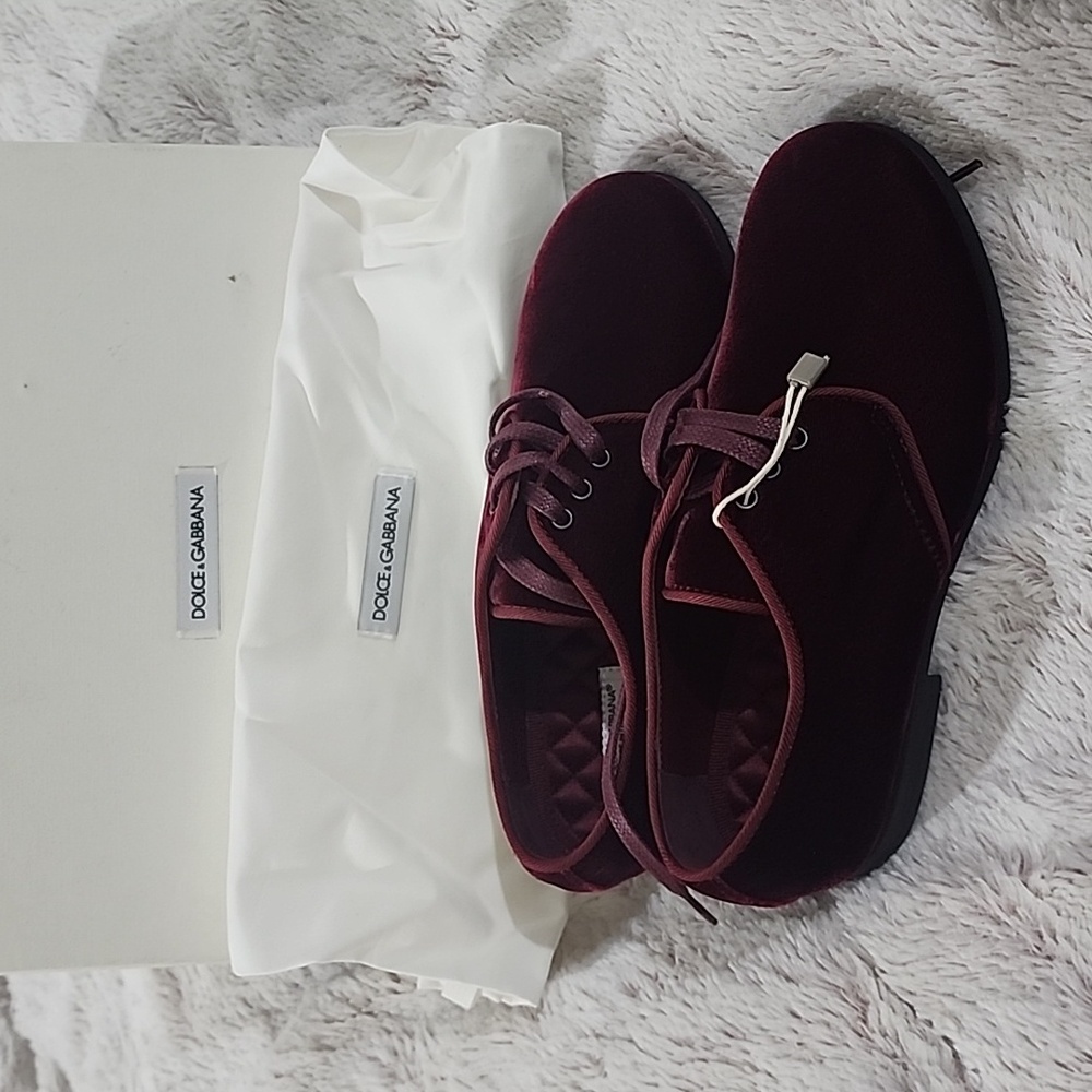 Velvet lace ups Burgundy color Dolce & Gabbana shoes boys size 33 NWB - Picture 2 of 6